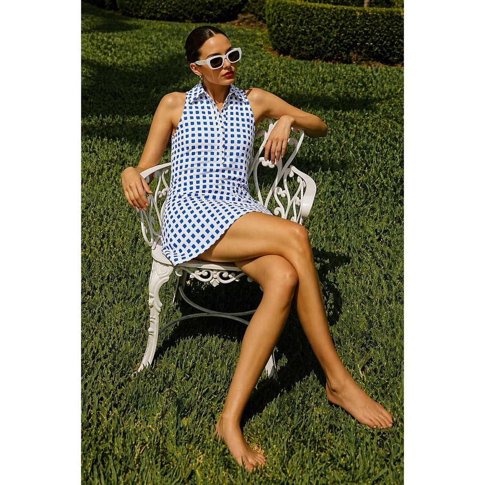 Vineyard Vines Shirt Dress Blue White Print Sleeveless Italy Pockets 0